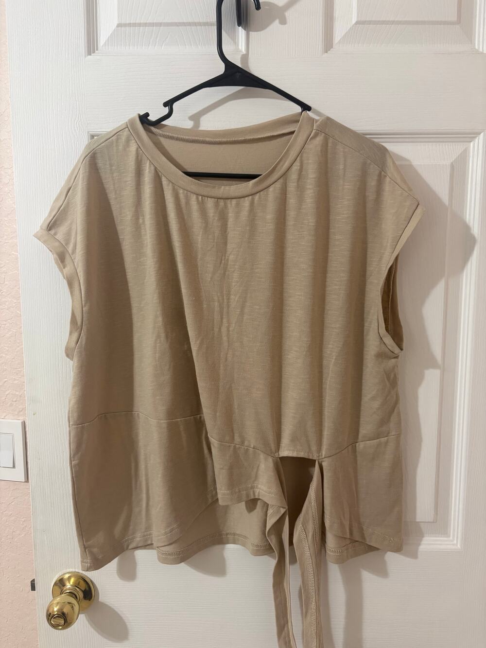 SHEIN Curve Beige Tie Front Peplum Top Size 0XL